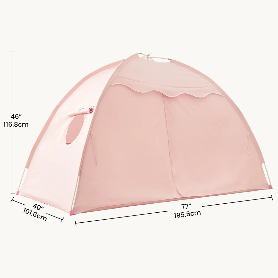 Sea Dragon Dreams blossom pink kids bed tent with breathable side windows and tie-back doors for play or sleep