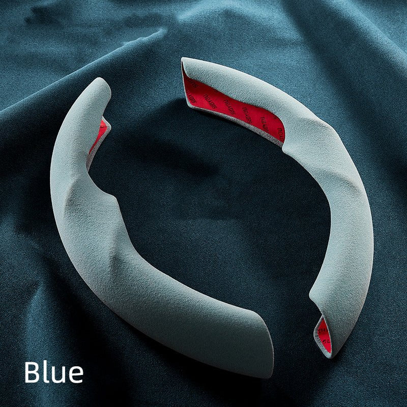 Sea Dragon Dreams blue Alcantara steering wheel cover segments for Tesla Model 3 and Y with adhesive backing.