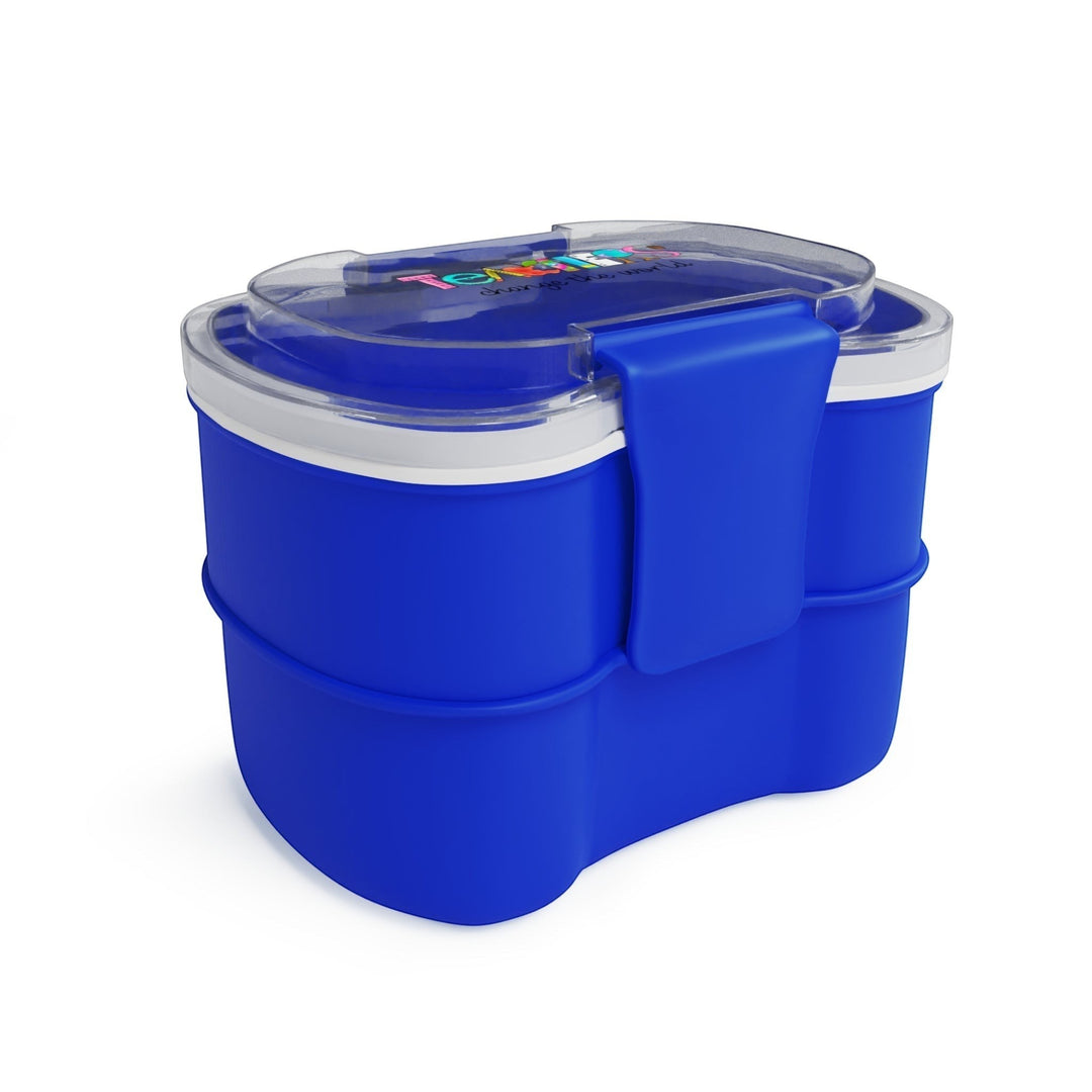 Sea Dragon Dreams blue two-tier BPA-free bento box with Teachers Change The World design and clear lid