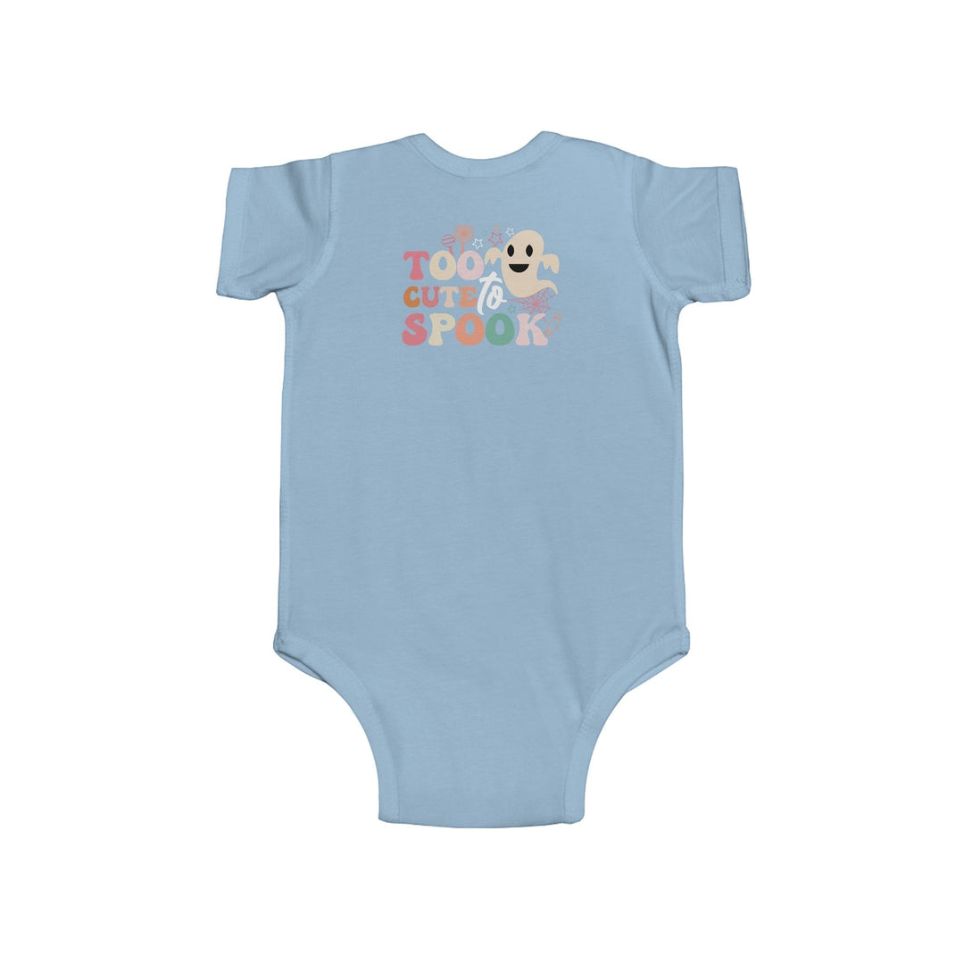 Sea Dragon Dreams light blue infant bodysuit with Too Cute To Spook ghost graphic for Halloween