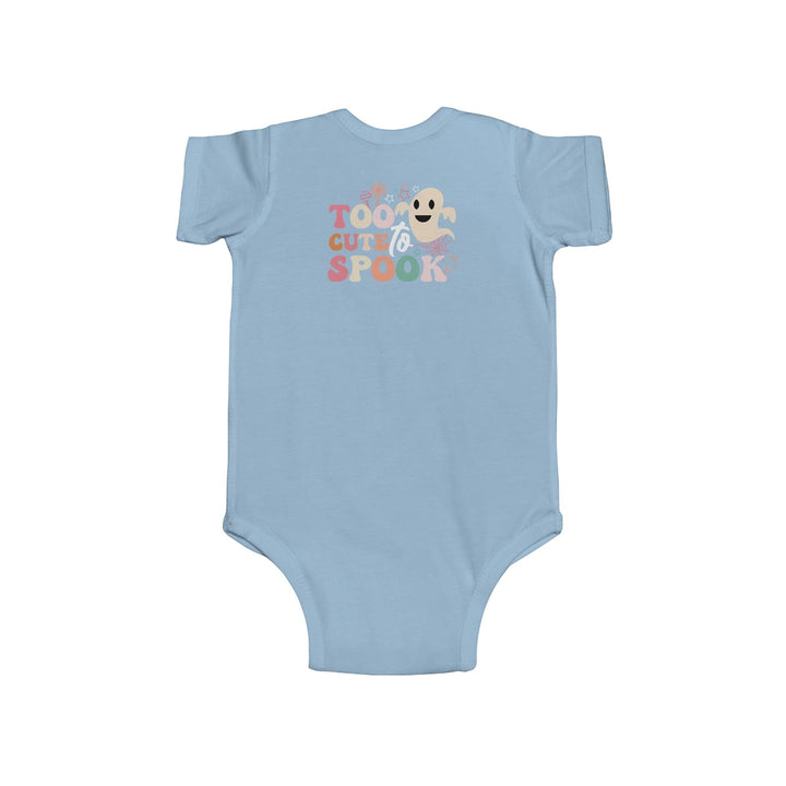 Sea Dragon Dreams light blue infant bodysuit with Too Cute To Spook ghost graphic for Halloween