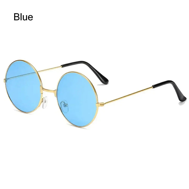Sea Dragon Dreams blue round novelty sunglasses with thin gold metal frames for cosplay and costume wear