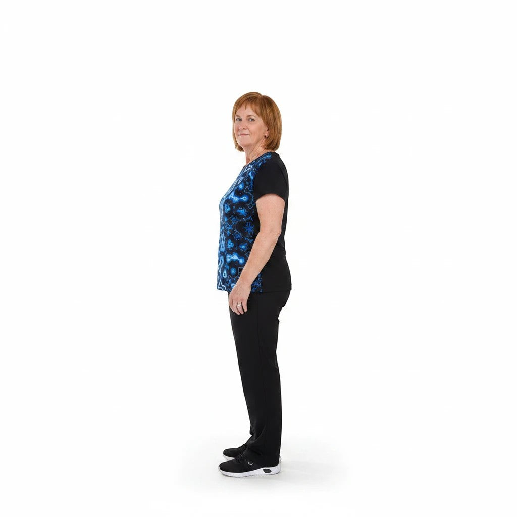 Sea Dragon Dreams women's sports jersey with a blue abstract pattern, short sleeves, and moisture-wicking fabric.