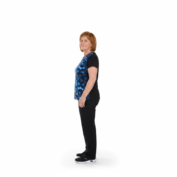 Sea Dragon Dreams women's sports jersey with a blue abstract pattern, short sleeves, and moisture-wicking fabric.