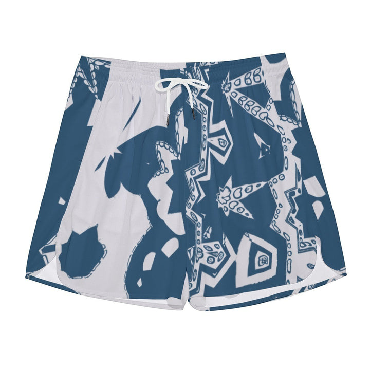 Sea Dragon Dreams men's blue and white polyester sports shorts with a side split design for running