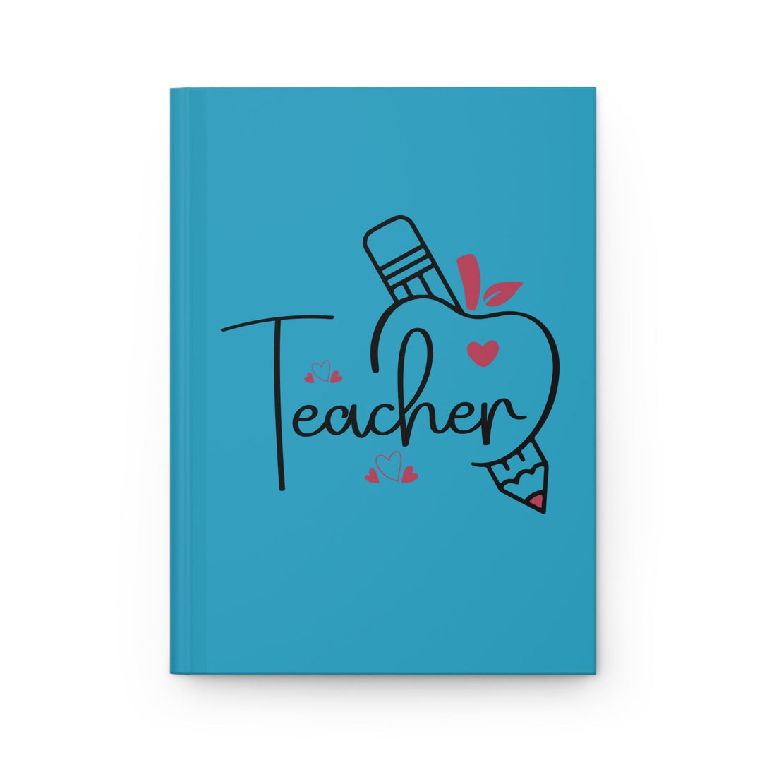 Sea Dragon Dreams blue hardcover journal with Teacher Love design featuring a pencil and heart motif.