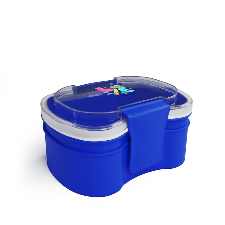 Sea Dragon Dreams two-tier blue bento box with Love Teacher's Life graphic on the clear lid, BPA-free and compact.
