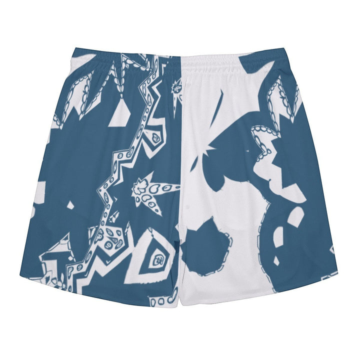 Sea Dragon Dreams men's blue and white polyester sports shorts with a side split design for running