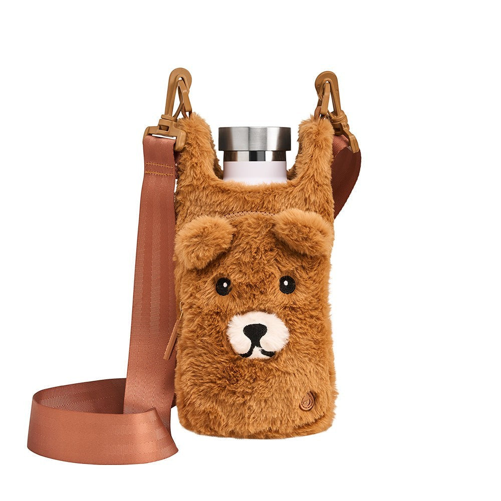 Sea Dragon Dreams HydroBag Pal Bo the Bear plush water bottle holder with adjustable strap and brown faux fur