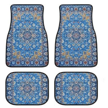 Sea Dragon Dreams bohemian floral car floor mats in a blue vintage-inspired botanical print polyester fiber set