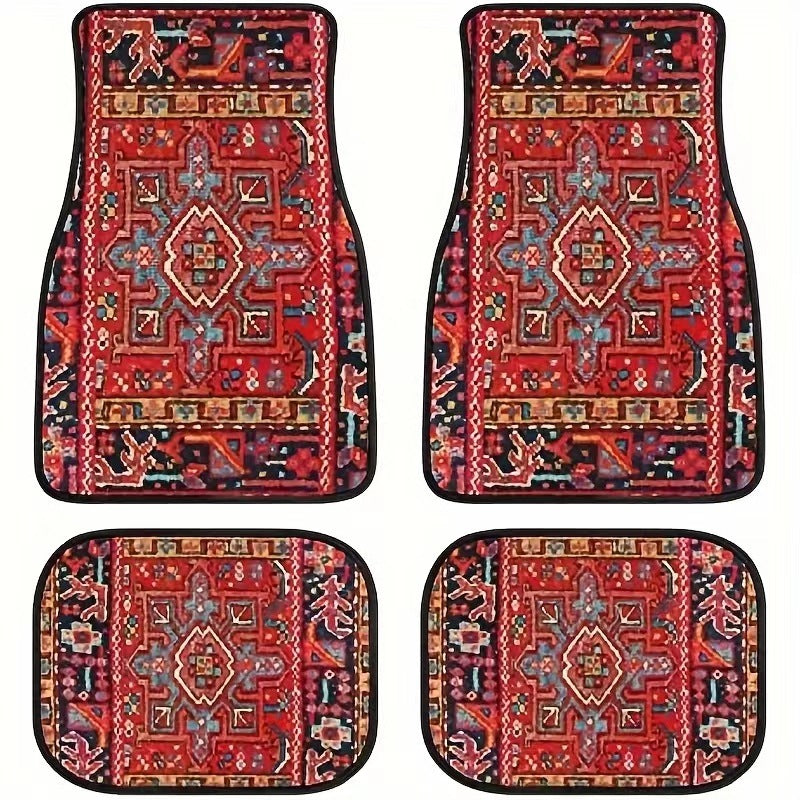 Sea Dragon Dreams bohemian floral car floor mats featuring a vintage red Persian-style rug pattern in a 4-piece set.