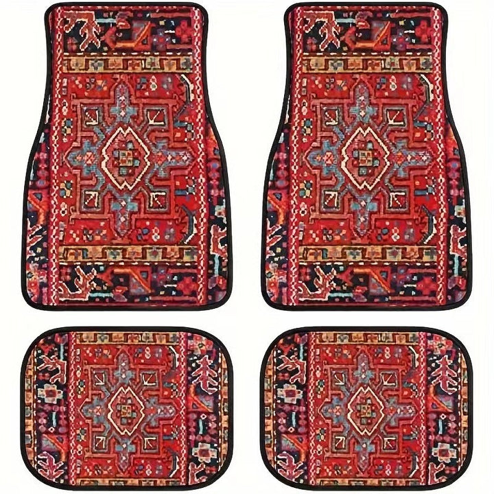 Sea Dragon Dreams bohemian floral car floor mats featuring a vintage red Persian-style rug pattern in a 4-piece set.