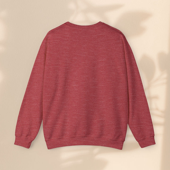 Sea Dragon Dreams BOO unisex crewneck sweatshirt in heather red cotton-polyester blend, back view.