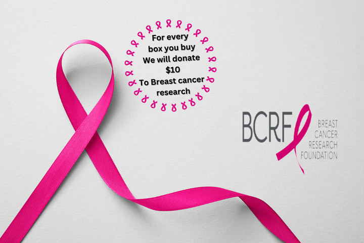 Sea Dragon Dreams breast cancer awareness pink ribbon with a donation message for the Breast Cancer Research Foundation