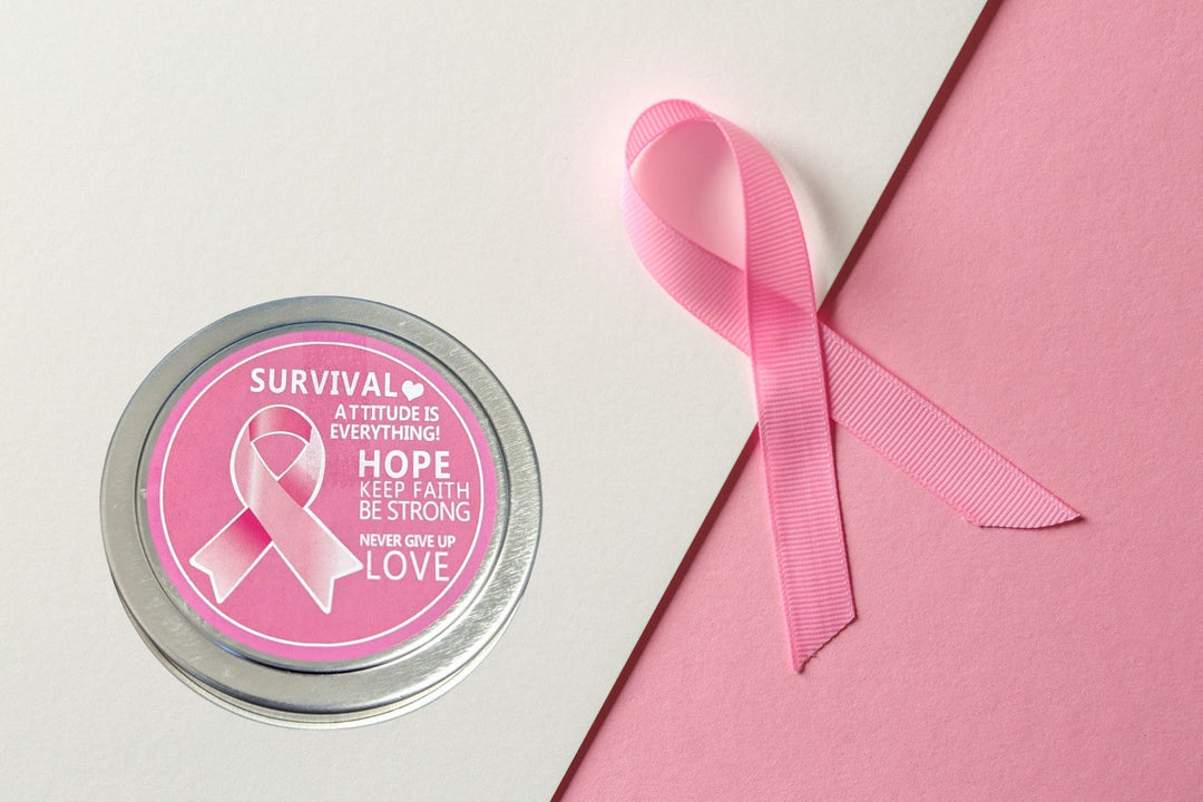 Sea Dragon Dreams breast cancer awareness gift box tin with a pink ribbon on a soft pink and white background