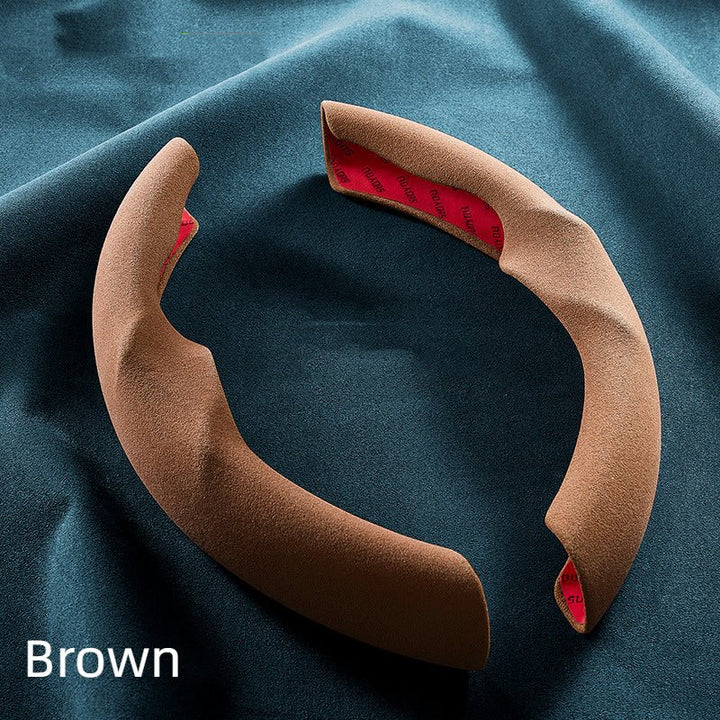 Sea Dragon Dreams brown Alcantara steering wheel cover segments for Tesla Model 3 and Model Y interior upgrade