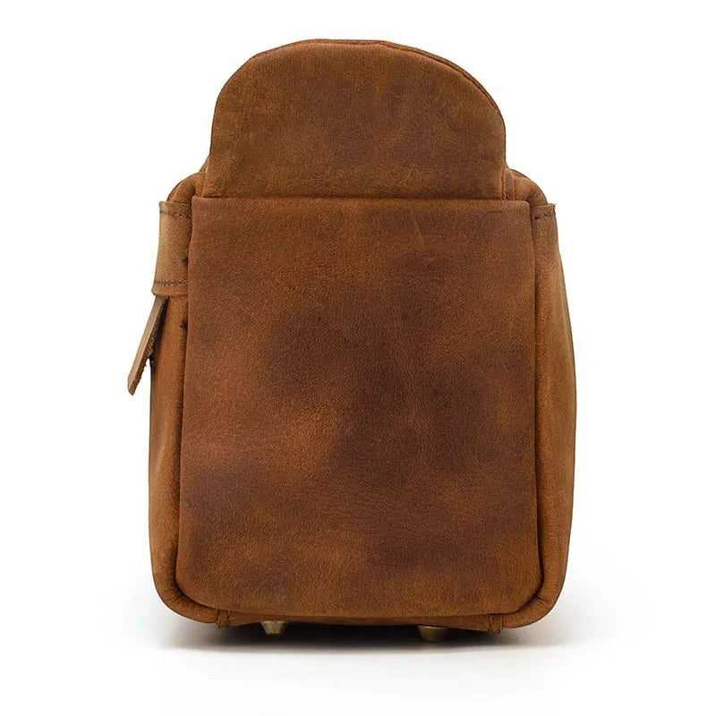 Sea Dragon Dreams brown handmade leather toiletry bag with front pocket and durable construction for travel