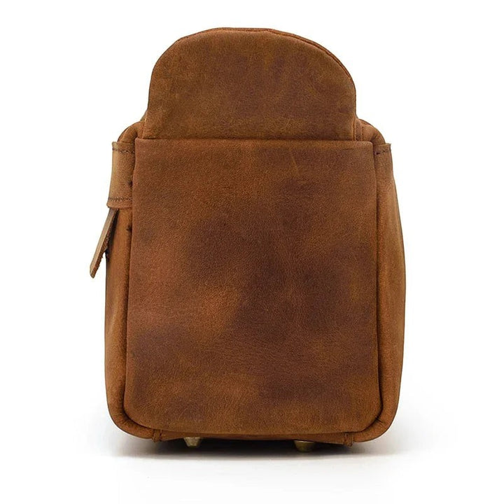 Sea Dragon Dreams brown handmade leather toiletry bag with front pocket and durable construction for travel