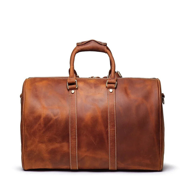 Sea Dragon Dreams Brandt Weekender small brown genuine horse leather duffle bag with top handles and shoulder strap