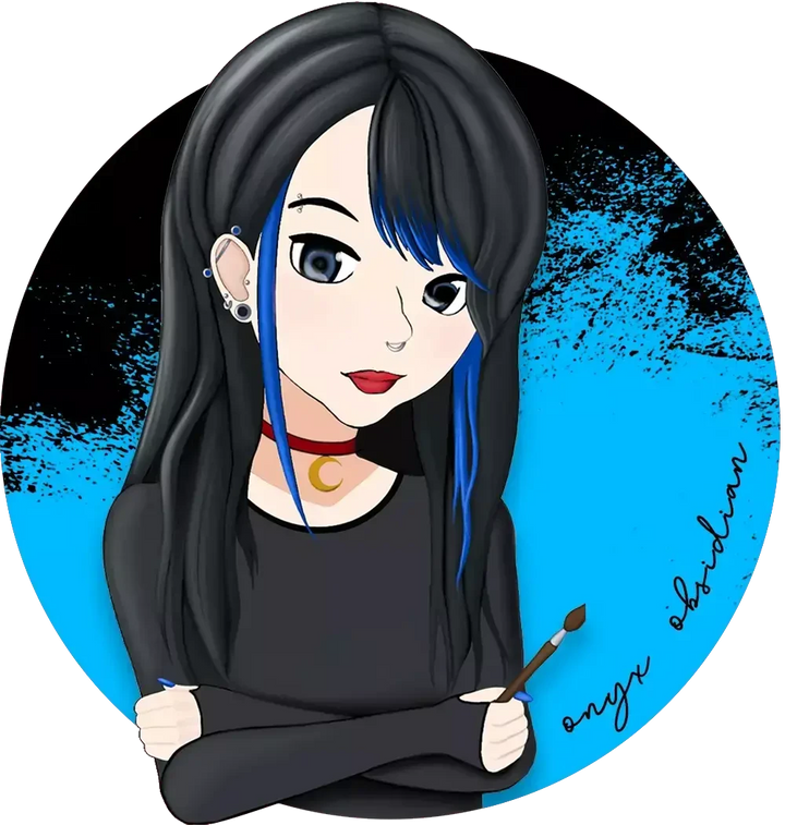 Sea Dragon Dreams anime-style character with black hair and blue highlights wearing butterfly wing ear tunnels