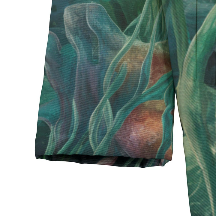Sea Dragon Dreams men's canvas windbreaker sleeve featuring a detailed green and orange underwater seaweed pattern
