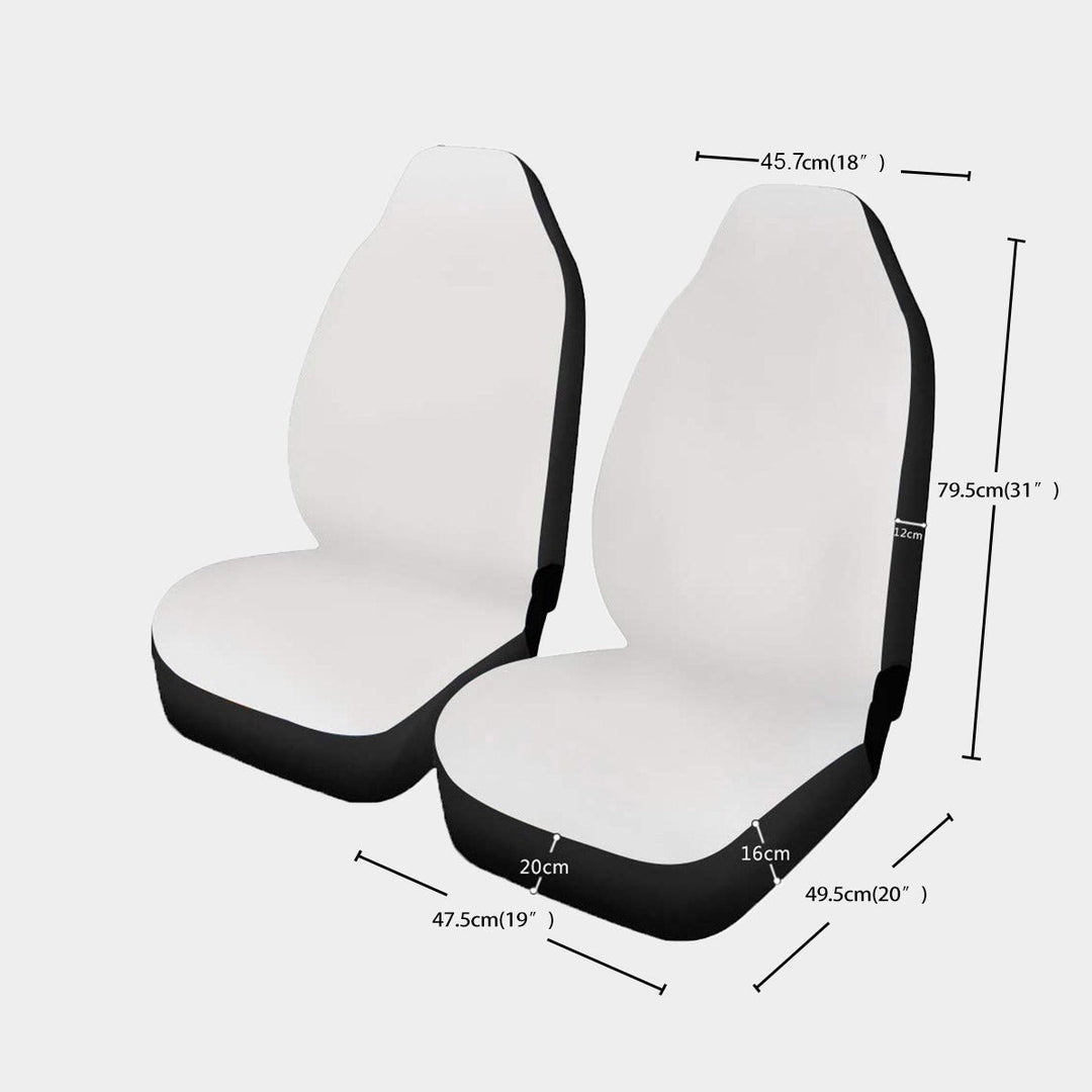 Sea Dragon Dreams pair of universal car seat covers with white plush fronts and black microfiber backs, size guide.