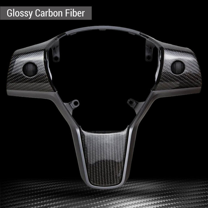Sea Dragon Dreams glossy carbon fiber steering wheel trim cover for Tesla Model 3 and Model Y interior upgrade