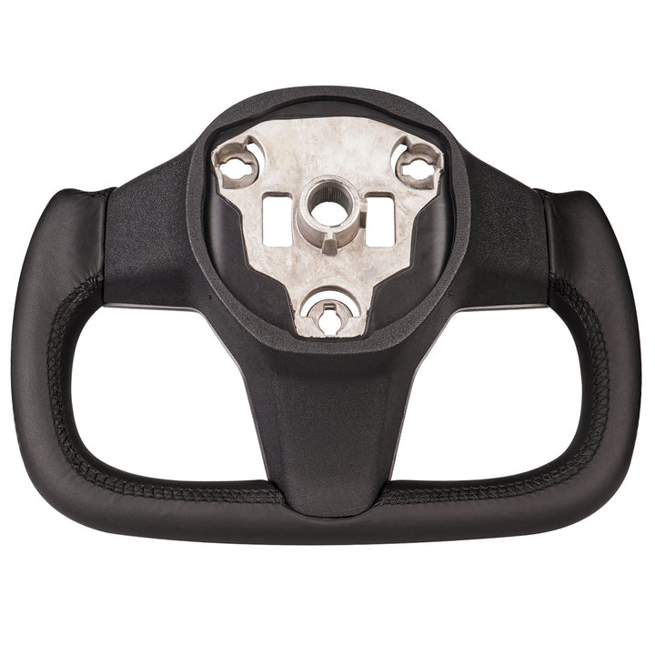Sea Dragon Dreams carbon fiber yoke steering wheel for Tesla Model 3 and Y with black leather and ergonomic grip.