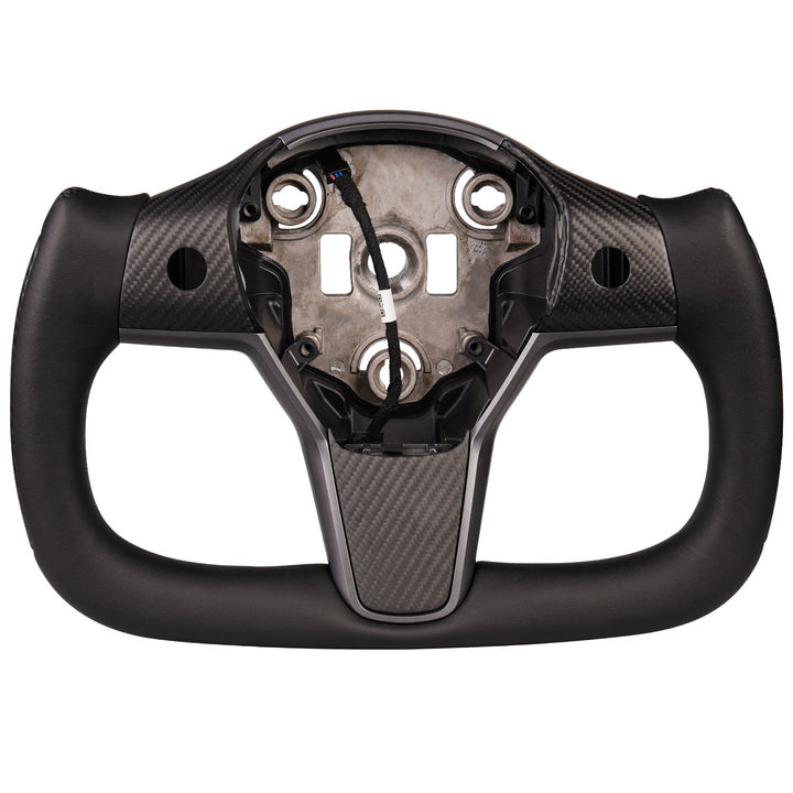 Sea Dragon Dreams carbon fiber yoke steering wheel for Tesla Model 3 and Y with black leather ergonomic grips