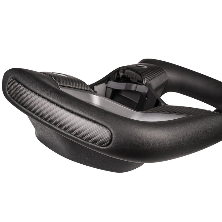Sea Dragon Dreams carbon fiber yoke steering wheel for Tesla Model 3 and Y with black leather and ergonomic grip