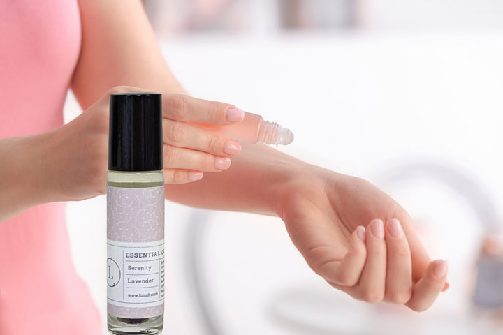 Sea Dragon Dreams CBD essential oil roll-on being applied to a wrist for aromatherapy and relaxation