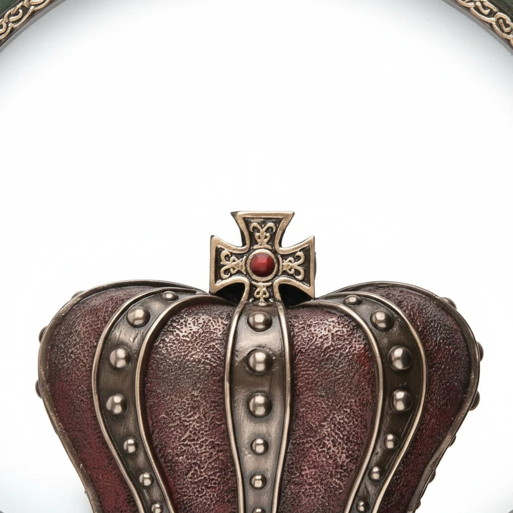 Sea Dragon Dreams cold cast bronze Irish Claddagh ring wall plaque featuring a detailed crown with a red stone accent