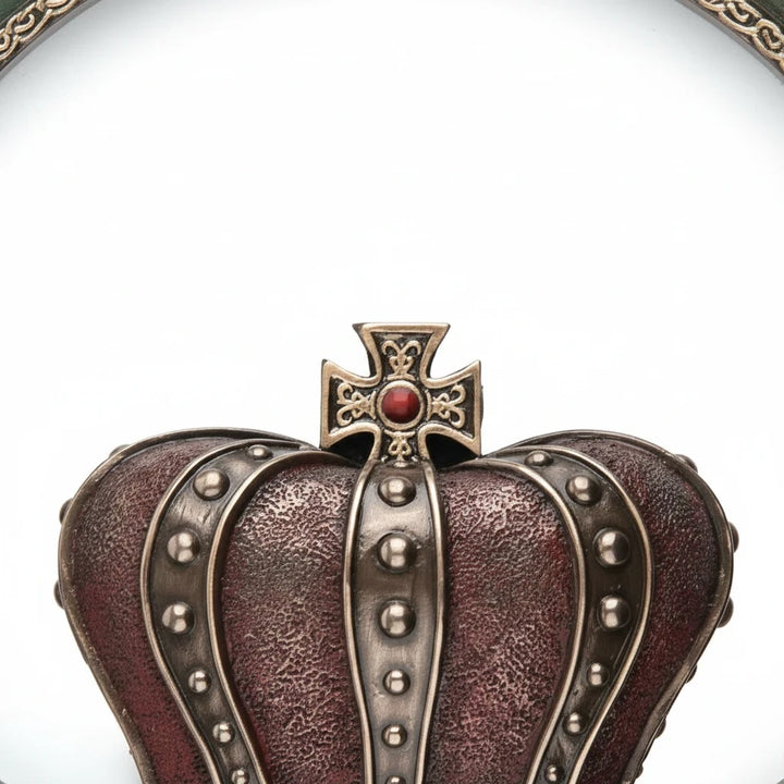 Sea Dragon Dreams cold cast bronze Irish Claddagh ring wall plaque featuring a detailed crown with a red stone accent