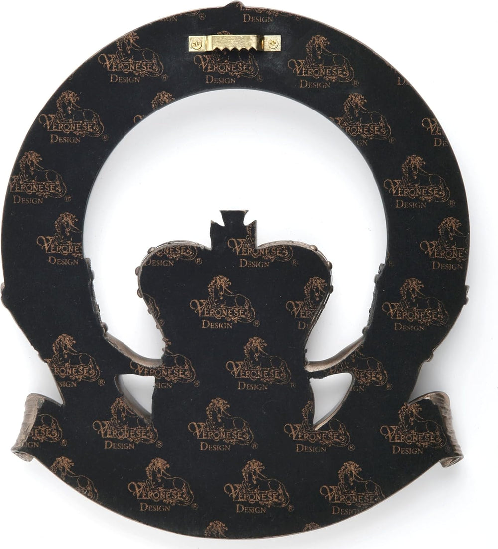 Sea Dragon Dreams Irish Claddagh ring wall plaque back view showing the mounting hardware and black finish