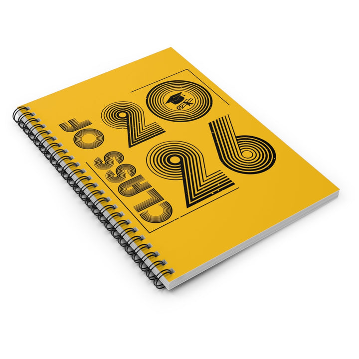Sea Dragon Dreams yellow spiral notebook with Class of 2026 graduation design and black metal binding