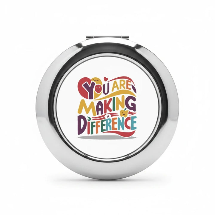 Sea Dragon Dreams round metal compact travel mirror with You Are Making a Difference colorful typography design