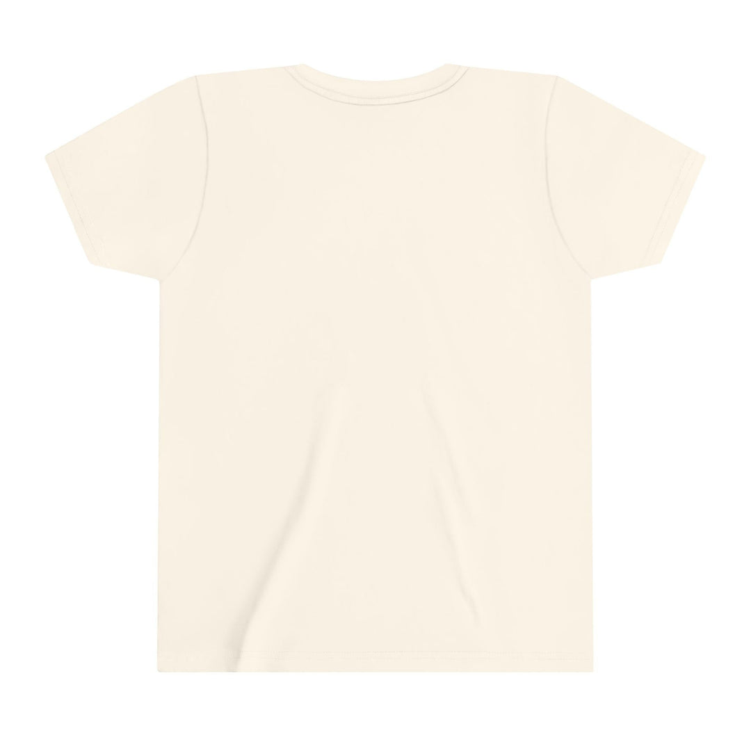 Sea Dragon Dreams youth short sleeve crew neck t-shirt in cream, back view, made from soft lightweight cotton.