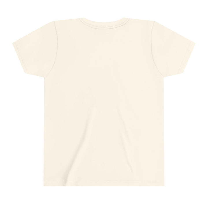 Sea Dragon Dreams youth short sleeve crew neck t-shirt in cream, back view, made from soft lightweight cotton.