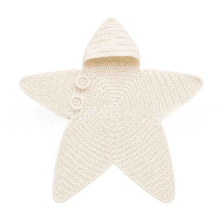 Sea Dragon Dreams cream crochet baby starfish hooded blanket with button details