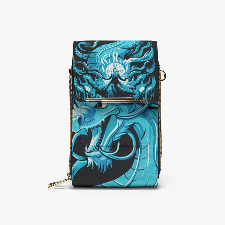 Sea Dragon Dreams Majesty Dragon crossbody chest bag in blue and black PU leather with a striking dragon graphic.