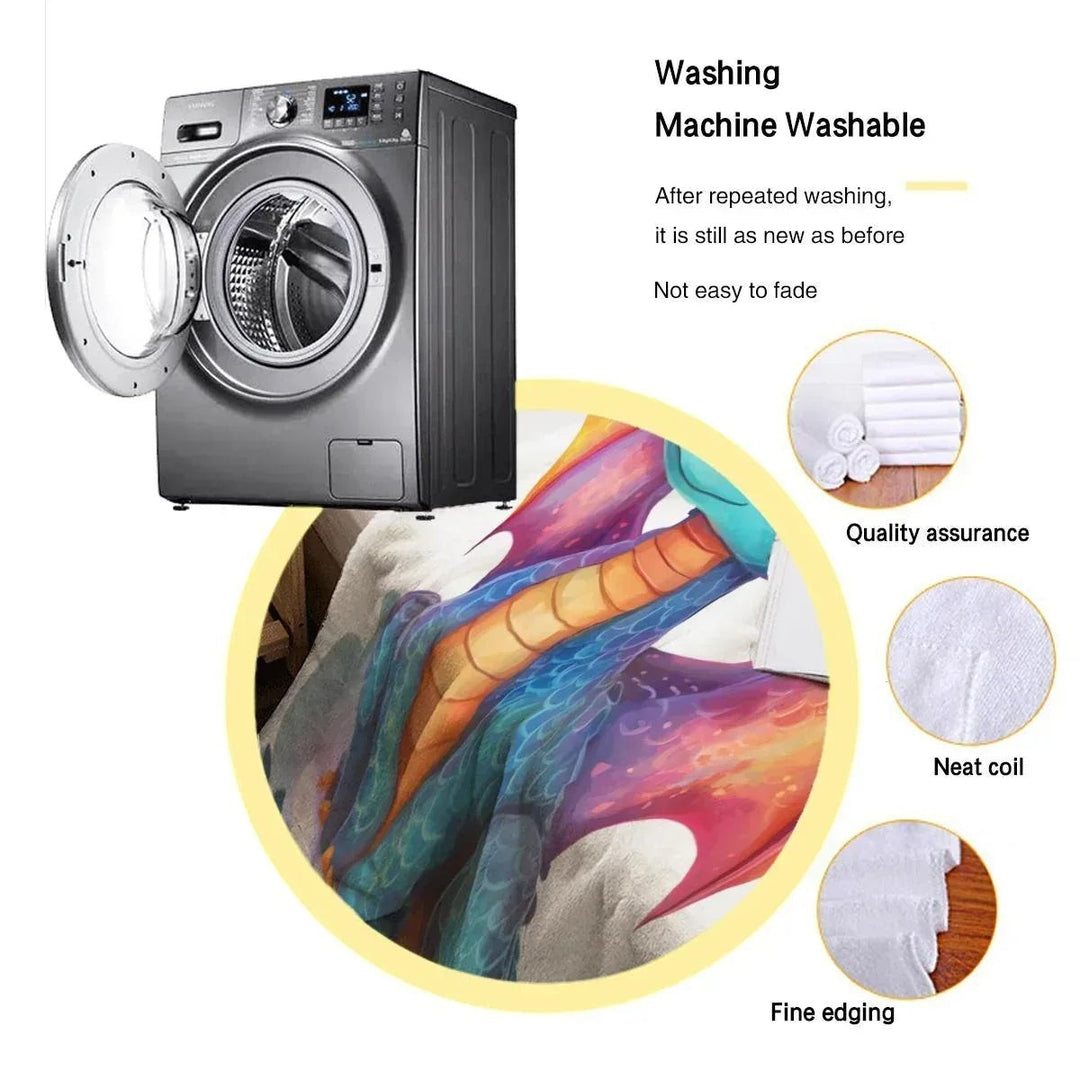 Sea Dragon Dreams personalized dragon flannel fleece blanket showing machine wash durability and quality stitching