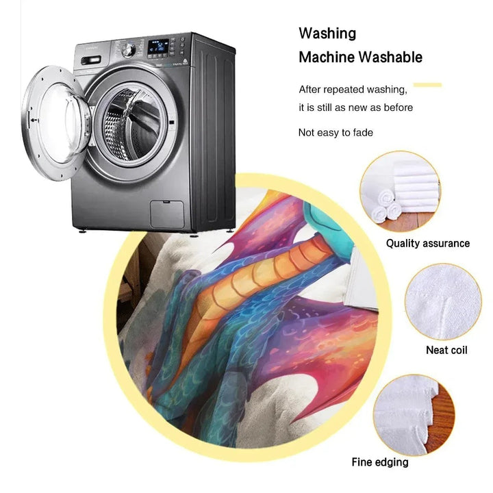 Sea Dragon Dreams personalized dragon flannel fleece blanket showing machine wash durability and quality stitching