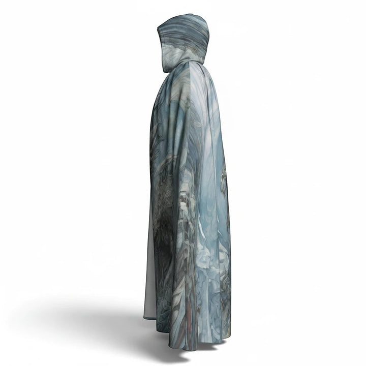 Sea Dragon Dreams unisex hooded cloak in soft microfiber with a flowing silhouette and mysterious dragon print.