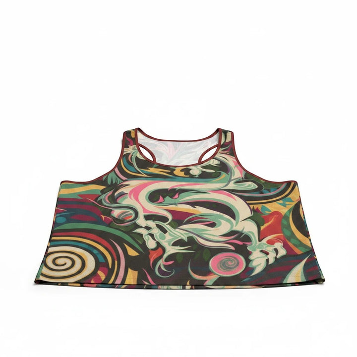 Sea Dragon Dreams men's slim Y-back muscle tank top with a colorful abstract dragon pattern on bird-eye polyester.