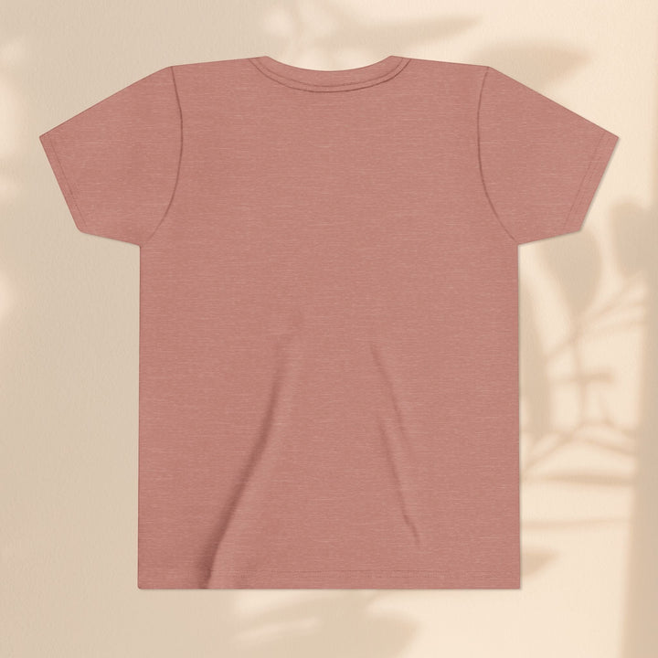Sea Dragon Dreams youth t-shirt in dusty rose, back view, soft cotton blend fabric with a clean, minimalist design.