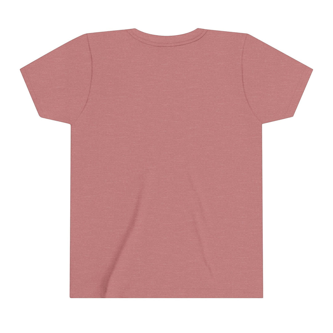 Sea Dragon Dreams youth short sleeve crew neck t-shirt in dusty rose, back view of soft cotton fabric.