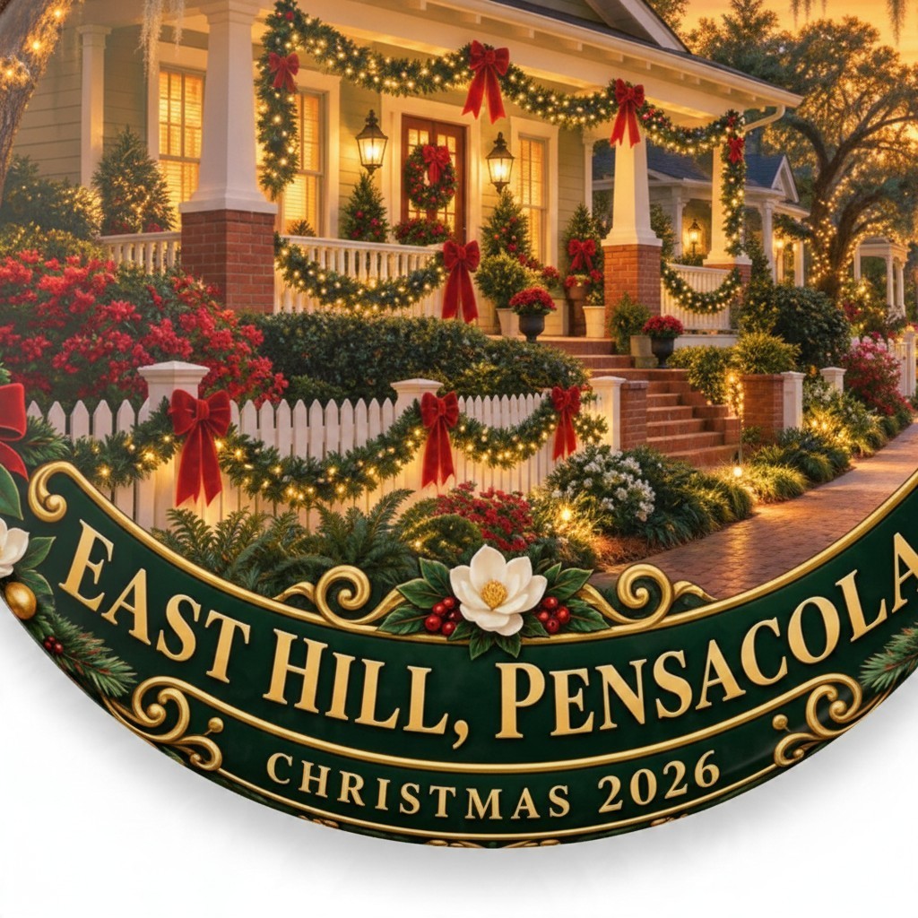 Sea Dragon Dreams double-sided ceramic ornament featuring festive East Hill Pensacola Christmas 2026 home artwork.
