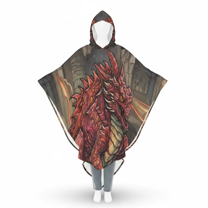 Sea Dragon Dreams Emberwing orange dragon hooded cloak with pointed hood and mythical fire design for cosplay and festivals
