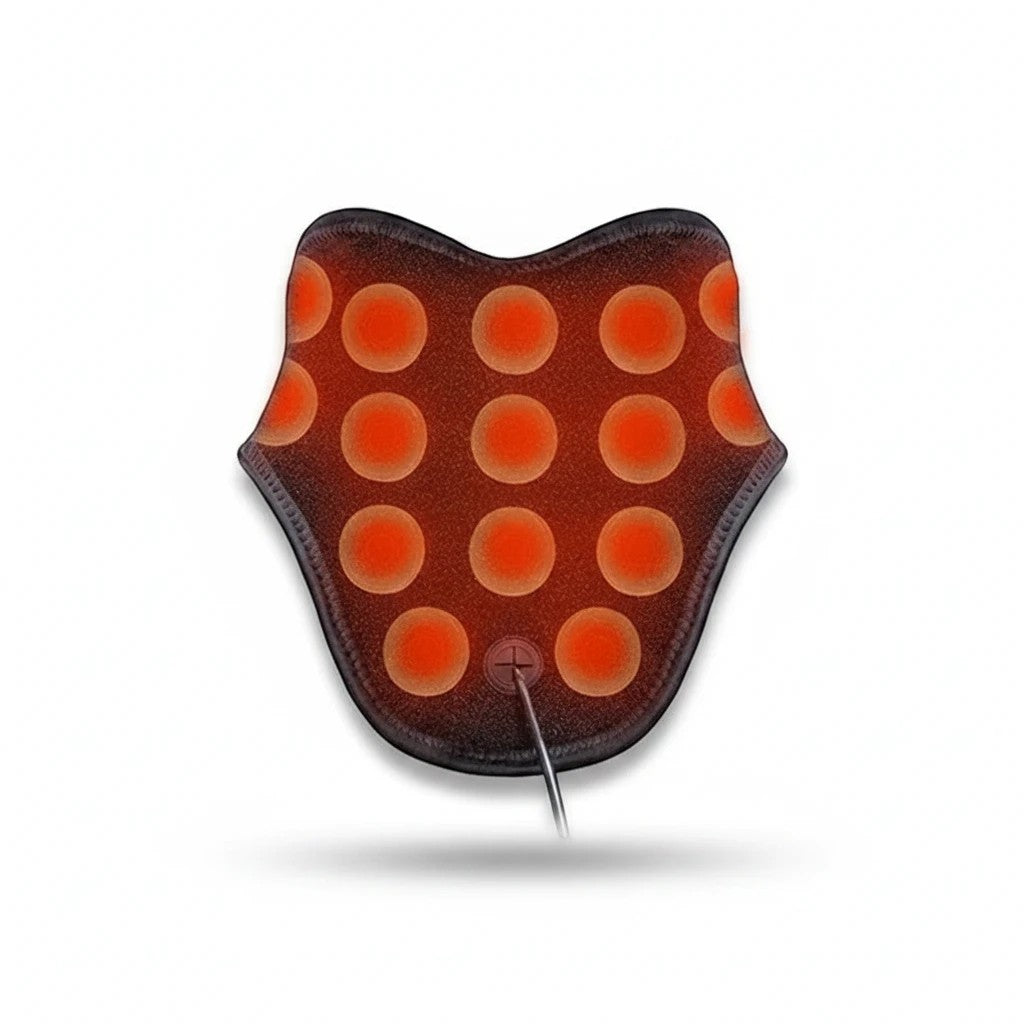 Sea Dragon Dreams wearable far infrared neck and shoulder heating pad with glowing orange heat zones