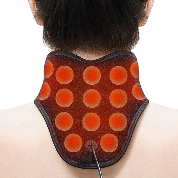 Sea Dragon Dreams wearable far infrared neck heating pad with red circular heat zones for soothing pain relief